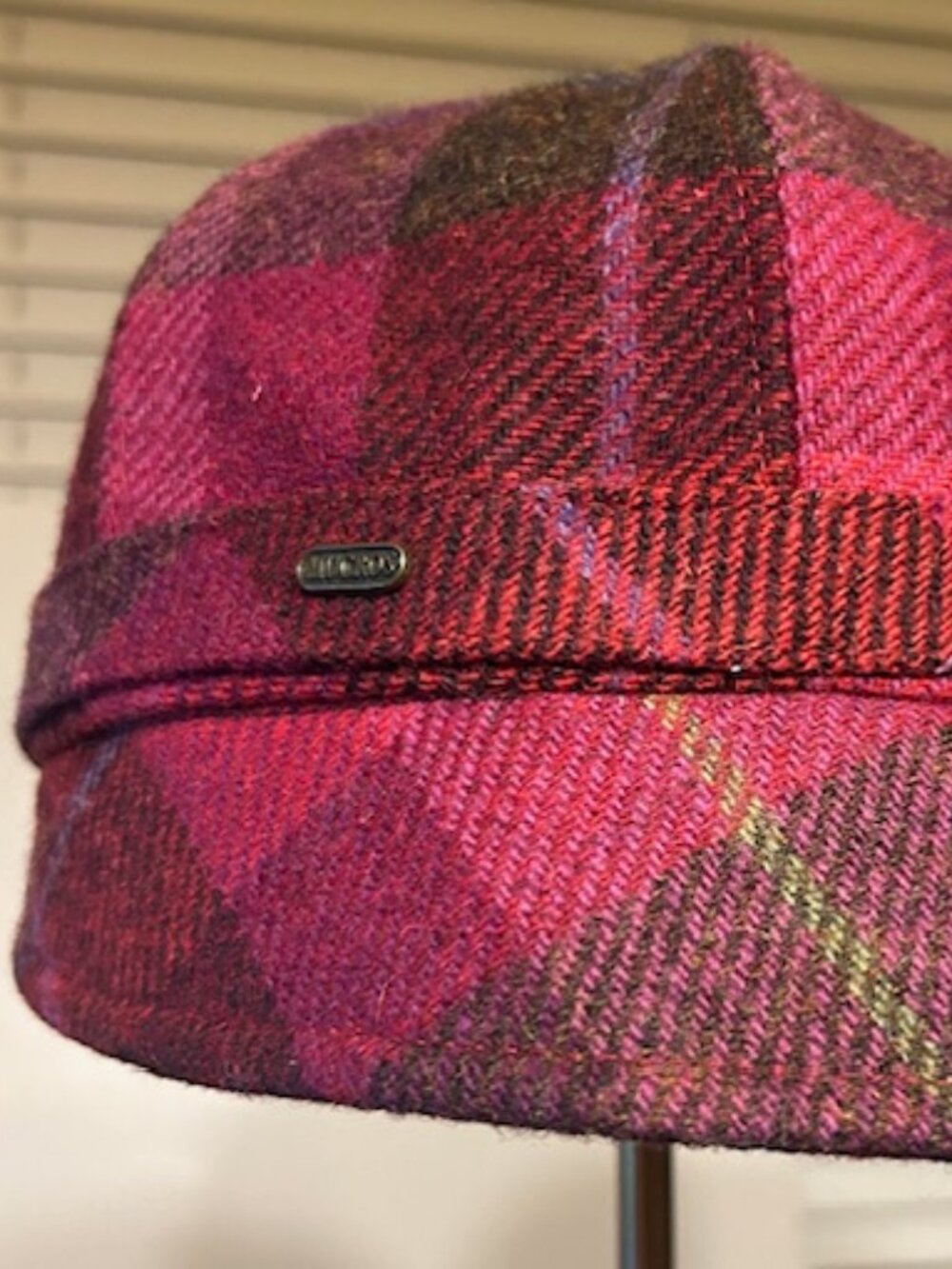 Mucros Pink & Brown Plaid Flapper Wool Hat - Made in Ireland - Picture 4 of 7